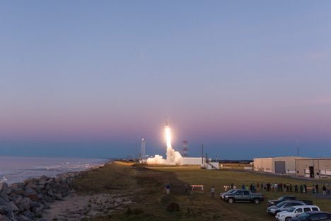 A sounding rocket launches from the Wallops Flight Facility on May 16.