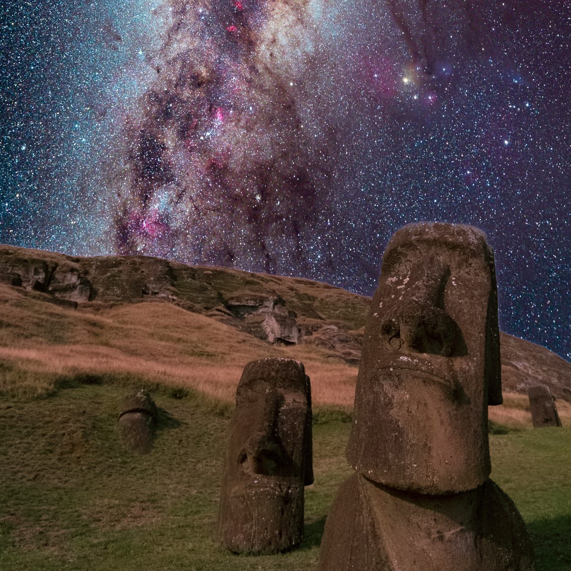 Our first place winner is Abdul Dremali's photograph of the Milky Way with moai figures on Easter Island, Chile! 
