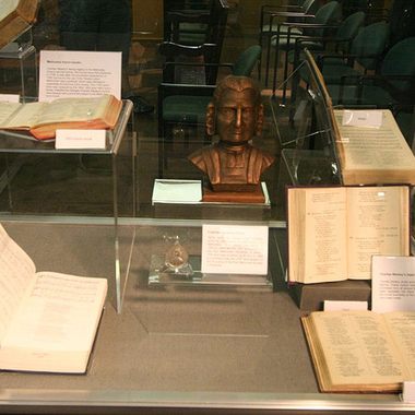 A collection of Methodist artifacts.