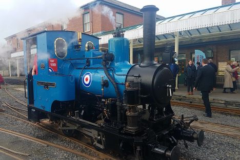 Douglas the train shows off its new blue livery.