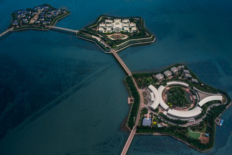 The islands are connected by a boardwalk.