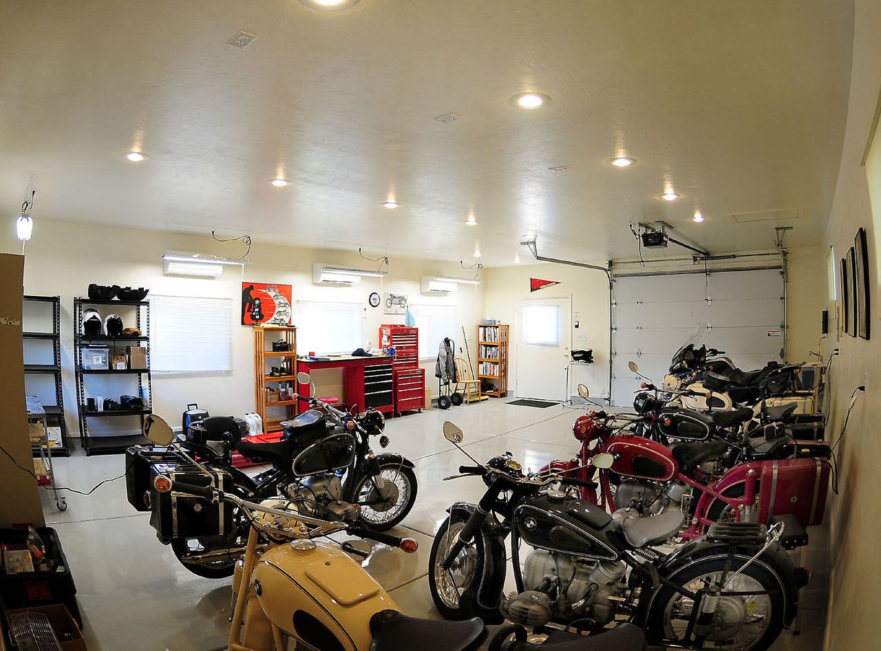 A mancave of motorcyles. 
