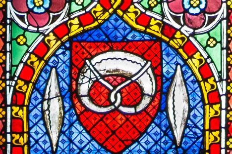 A pretzel detail from the Bakers' Window in Freiburg Minster, Germany.
