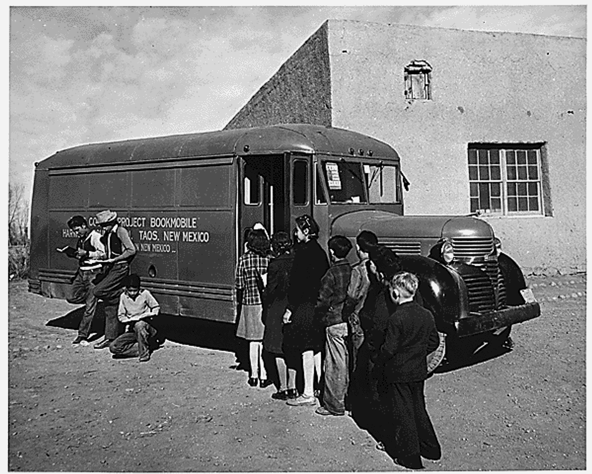 The Taos County bookmobile, New Mexico, 1941.