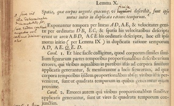 The copy of the <em>Principia</em> at the Huntington Library, Art Museum, and Botanical Gardens in San Marino, California, has the scientist's own writing in the margins.