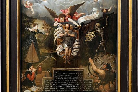 Framed rendition of an allegory of man 