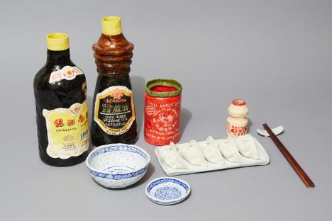 This entire 'meal' is made of clay. "The most important dipping sauce is not soy sauce, but black vinegar,” Shih says.