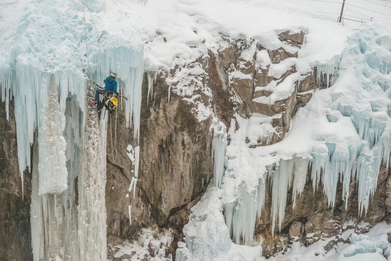 Ice farmers' tasks include "dagger mitigation"—hacking away at icicles that could hurt climbers.