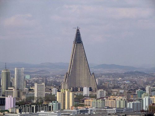 The walls surrounding North Korea's "Hotel of Doom" were briefly dismantled in July.