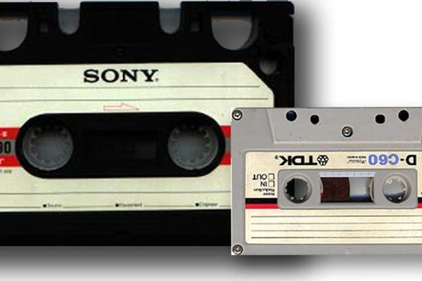 The Elcaset, left, compared with an ordinary cassette tape. 