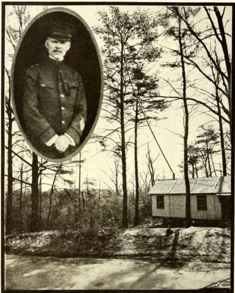 Major General George O. Squier, and the portable house he experimented out of (note the hooked-up oak).