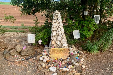 Memorial cairn.
