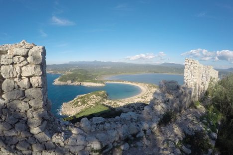 Looking down on Voidokilia Beach.