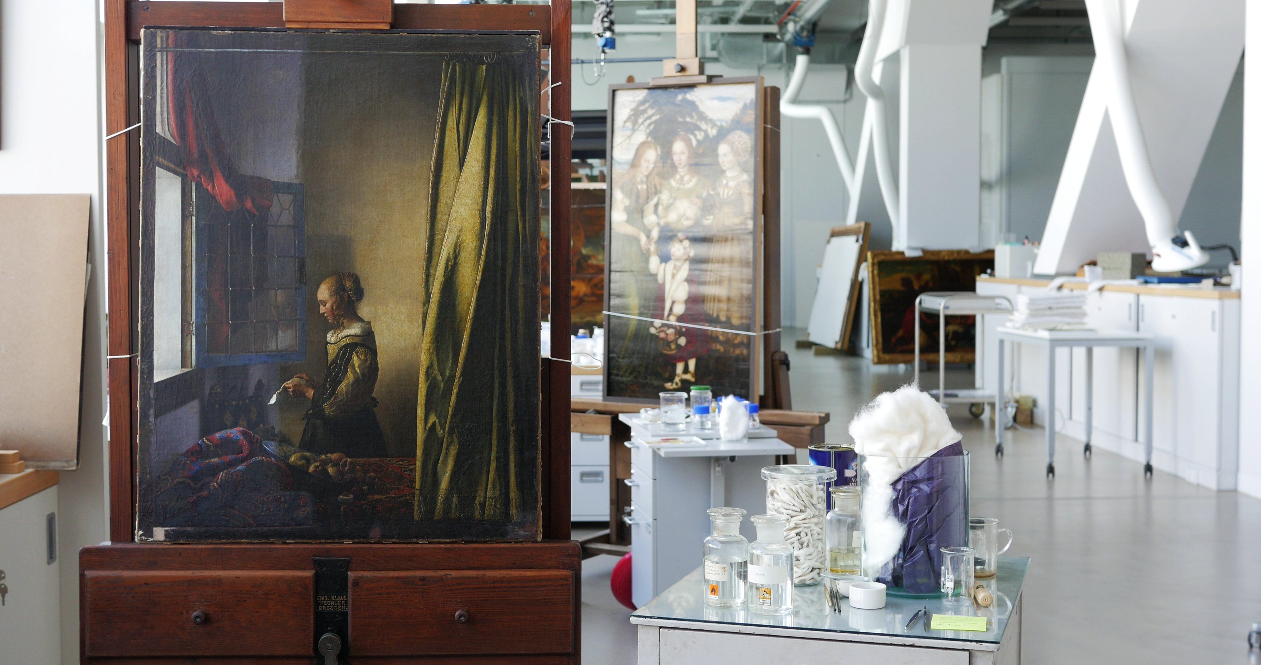 The painting in the lab before restoration.
