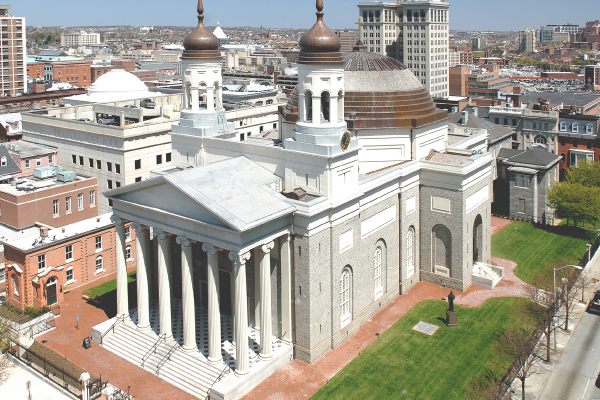 Exterior of the restored Baltimore Basilica.