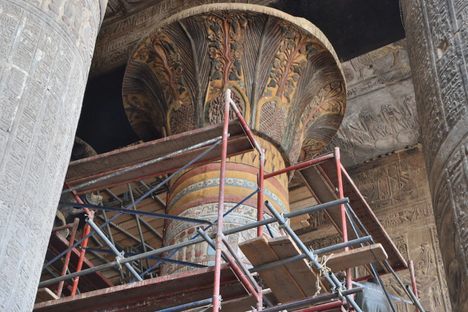After a thorough cleaning, this column capital showed off striking color.