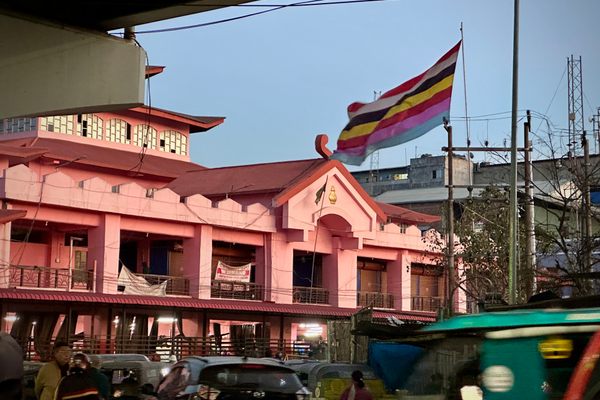 Market exterior with the Manipur state flag