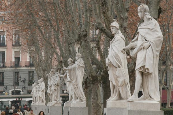 Statues lined up in Plaza de Oriente. 