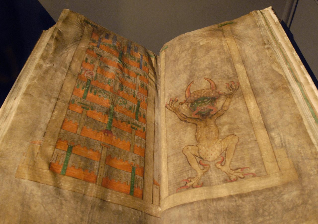 The Codex Gigas (the Devil’s Bible) open to the portrait of the devil.