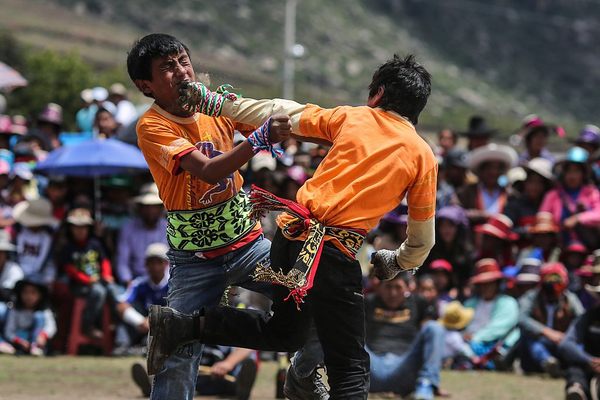 Two men at the Takanakuy celebrations, Chumbivilcas, Cuzco, Peru.